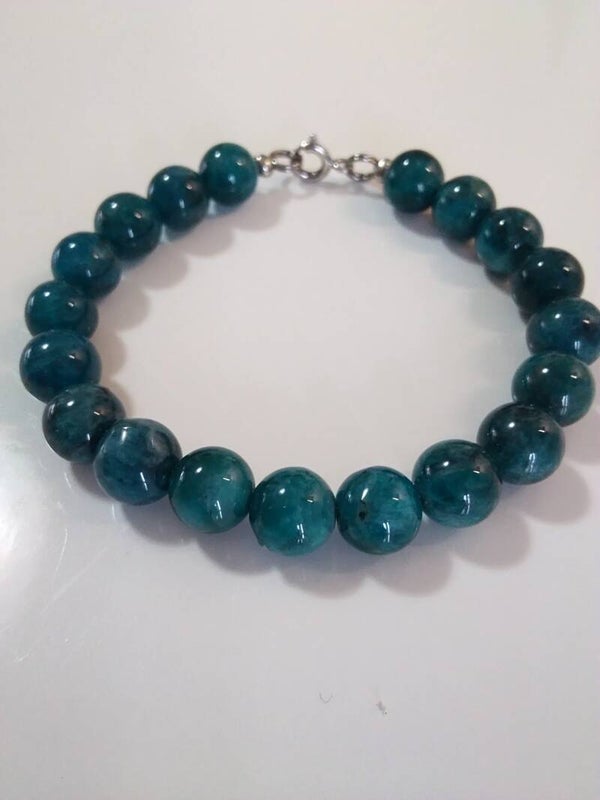 Apatite Blu bracciale in filo di acciaio inox chiusura in argento italiano