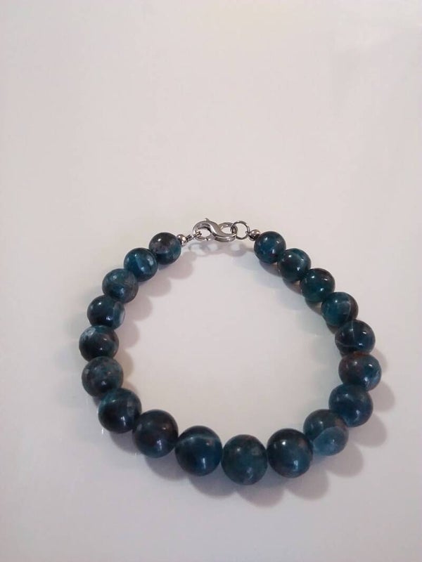 Apatite Blu in filo di acciaio inox chiusura infinito in argento