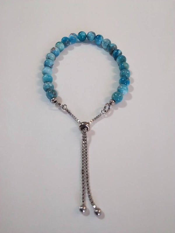 Apatite Blu grezza in filo di acciaio inox chiusura sali scendi in argento
