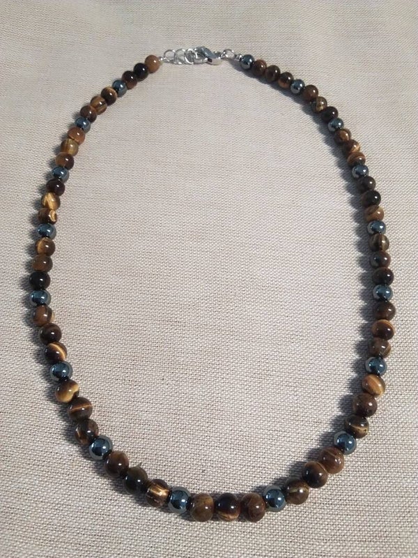 Occhio di Tigre e Ematite girocollo uomo