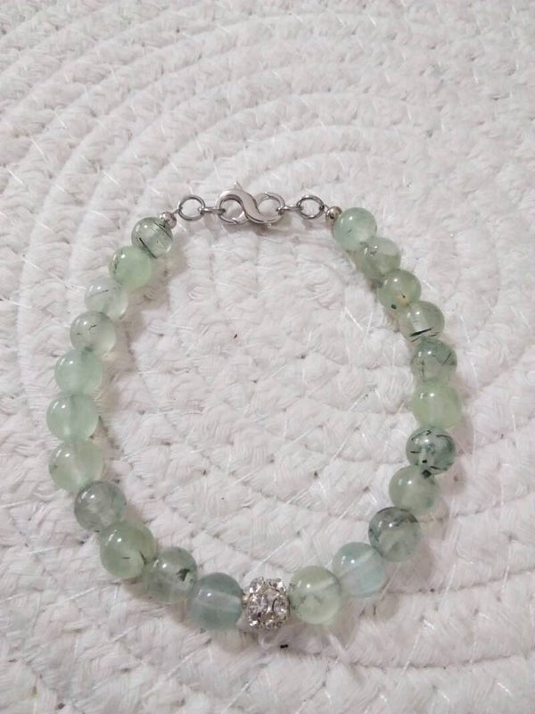 Prehnite bracciale rigido in acciaio inox ipoallergenico chiusura in argento