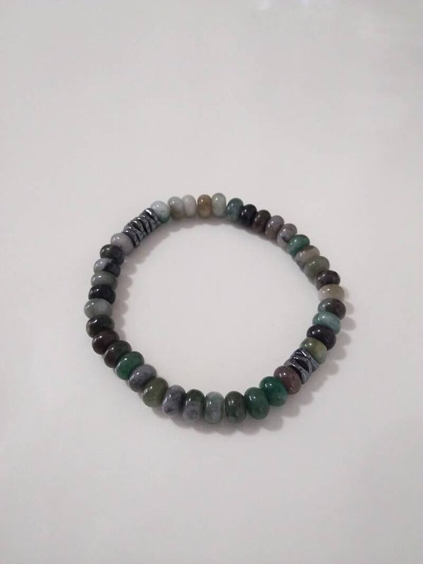 Agata Muschiata e distanziatori in Ematite rondelle bracciale in elastico