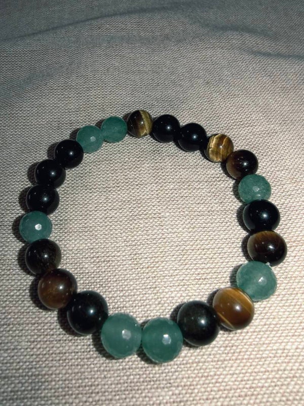 Occhio di Tigre, Avventurina verde Nobile, Ossidiana Dorata bracciale in elastico