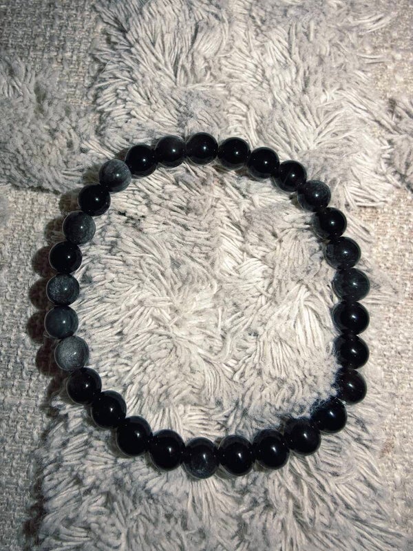 Ossidiana Silver bracciale in elastico