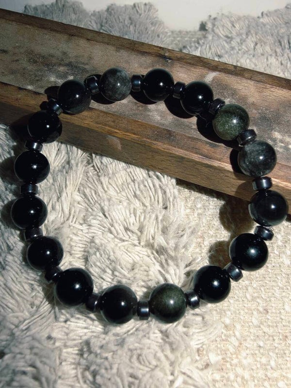 Ossidiana Gold bracciale in elastico