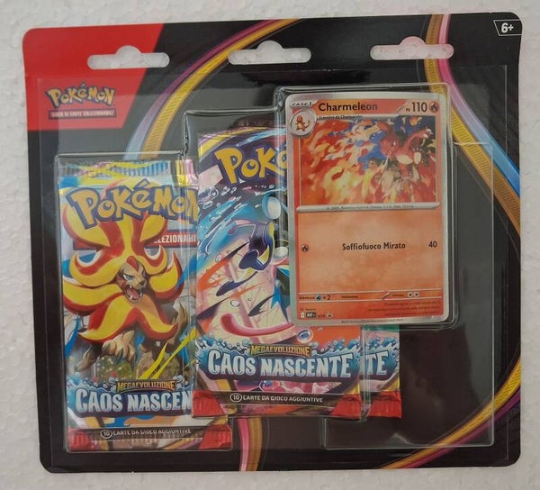 pokemon megaevoluzione caos nascente blister 3 buste + carta promo italiano