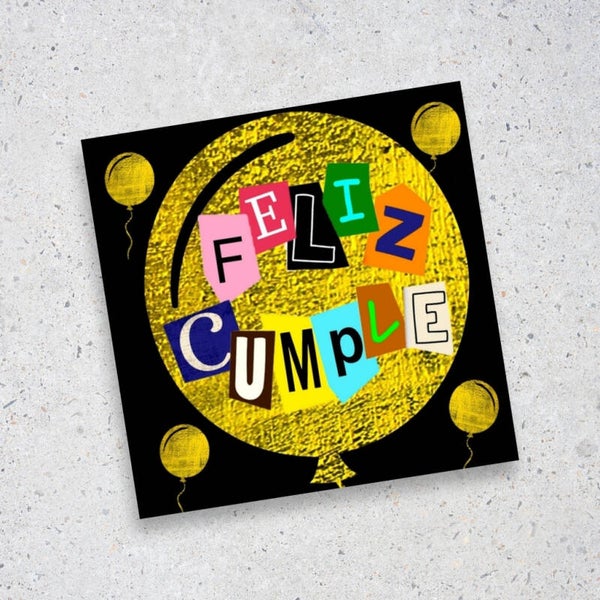 Tarjeta Feliz Cumpleaños con globo dorado