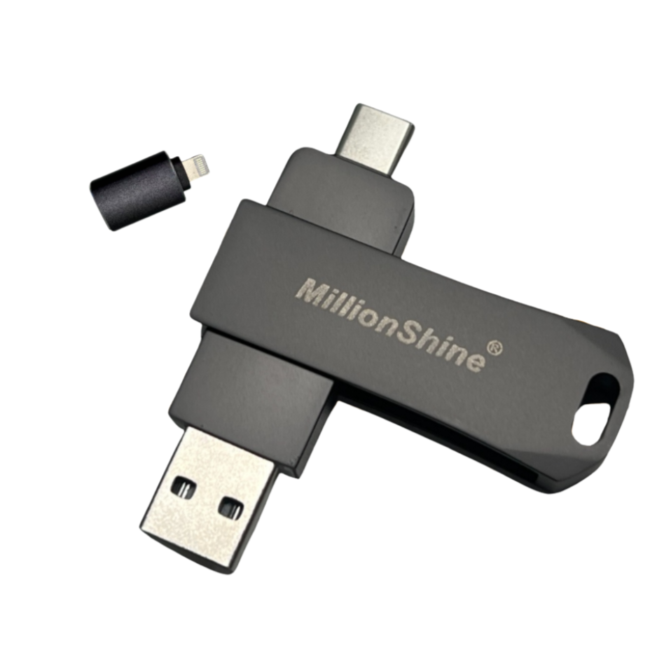 MillionShine 2 in 1 USB Stick - 512 GB & 1 TB - Mat Zwart - Externe Geheugen voor iPhone / iOS / Android USB-C & USB-A + Adapter