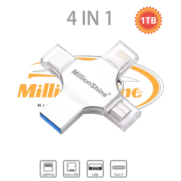 4 in 1 Usb Flash Drive 1 TB USB-C / USB. 3.0 / Micro Usb
