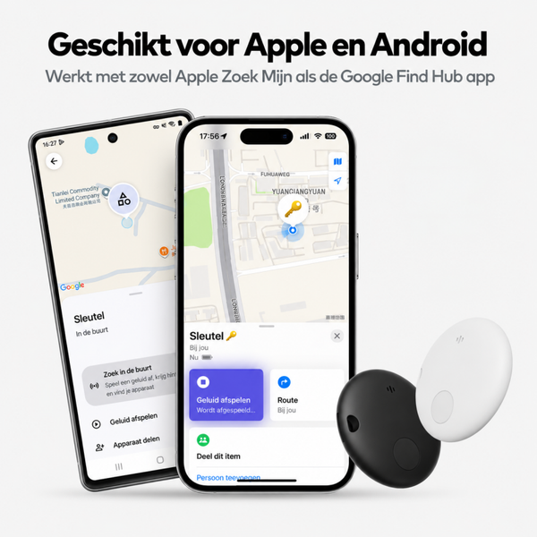 GPS Tracker voor Apple & Android – Apple Zoek Mijn & Google Find Hub – Locatietracker Waterbestendig Met magneet Zwart & Wit
