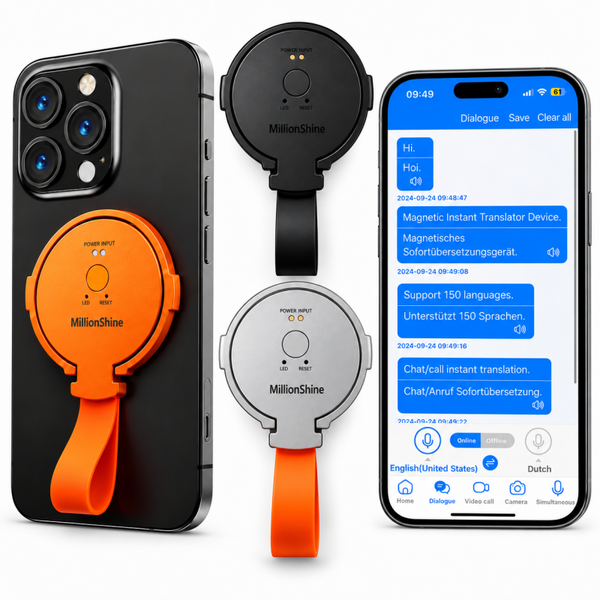 Draagbare AI Vertaler - 146 Talen - Foto-OCR - Spraakvertaler - Bluetooth 5.3 - Magnetisch