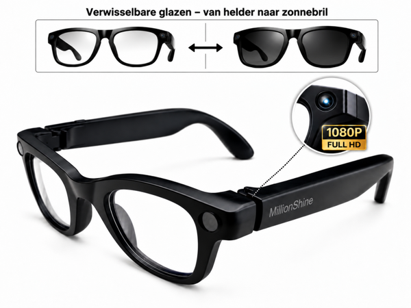 Ai Smart Glasses - 8MP - Ai Slimme Zonnebril - 1080p Full Hd Spycam - Vertaalfunctie - met Bluetooth - Blauw Licht Filter en Zwarte Glazen - Wifi - Met 64GB SD Kaart