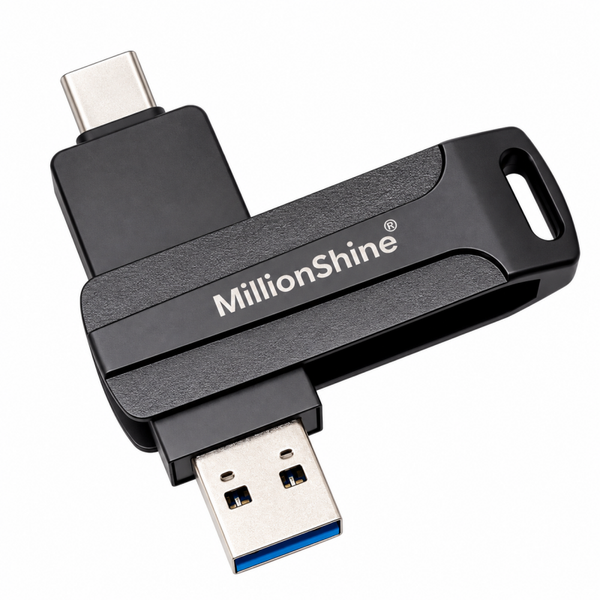 USB-C en USB-A Stick 3.2 Gen1 - 2 in 1 - 2640Mbps - Zakelijk en Prive Snelle Overdracht - Luxe Design Zwart