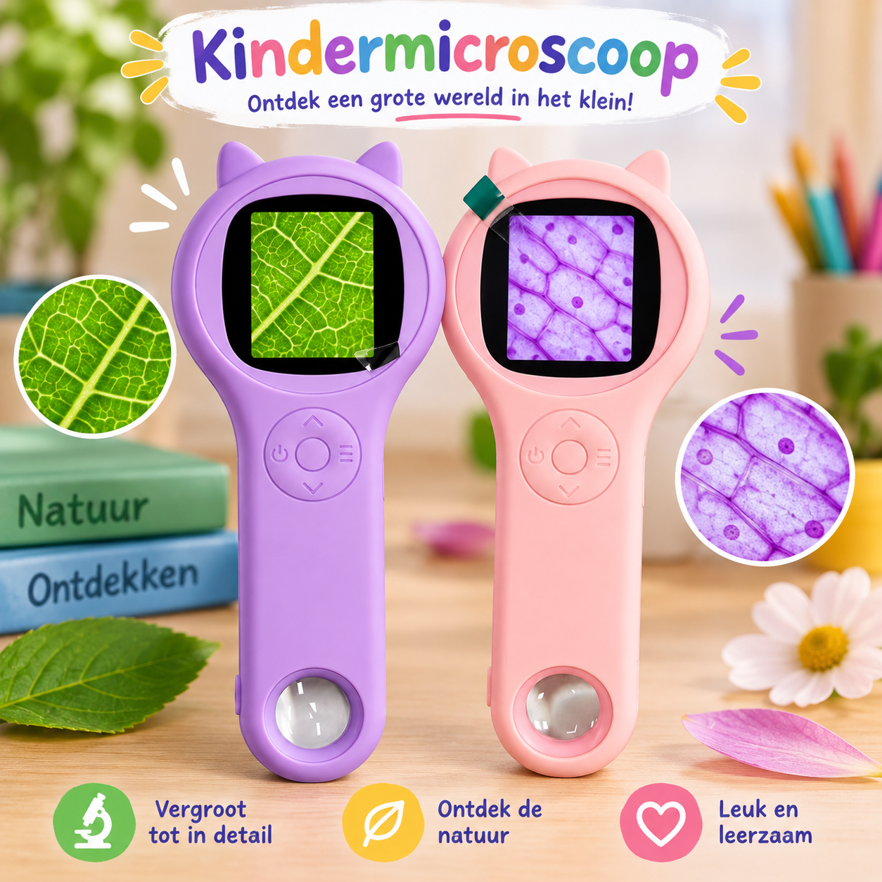 Kindermicroscoop 500X - Draagbaar Digitaal met 2 Inch IPS Scherm - Zakmicroscoop met 8 Verstelbare LED's