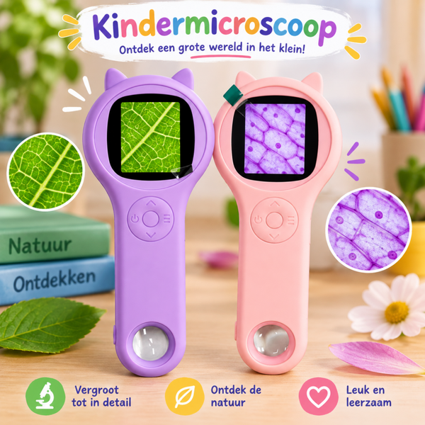 Kindermicroscoop 500X - Draagbaar Digitaal met 2 Inch IPS Scherm - Zakmicroscoop met 8 Verstelbare LED's