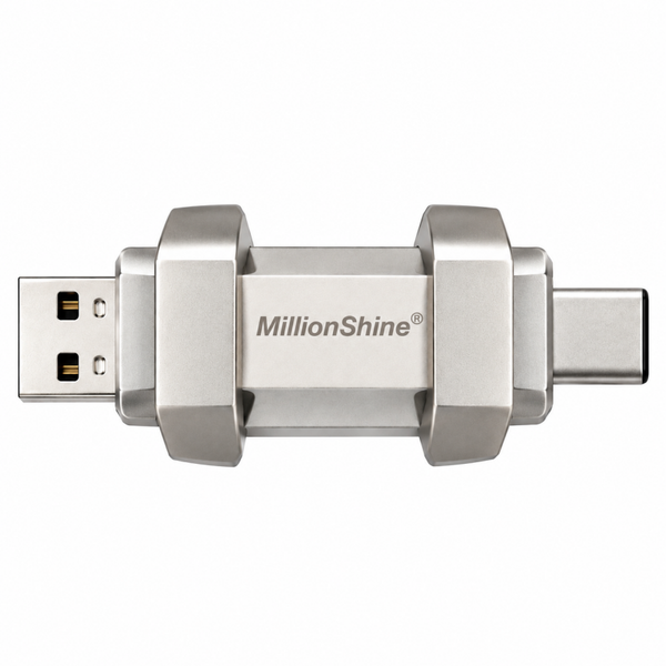USB-C en USB-A Stick - 2 in 1 USB 3.2 Gen1 Solid State Dual Drive - Zakelijk en Prive Snelle Overdracht - Luxe Design Zilver