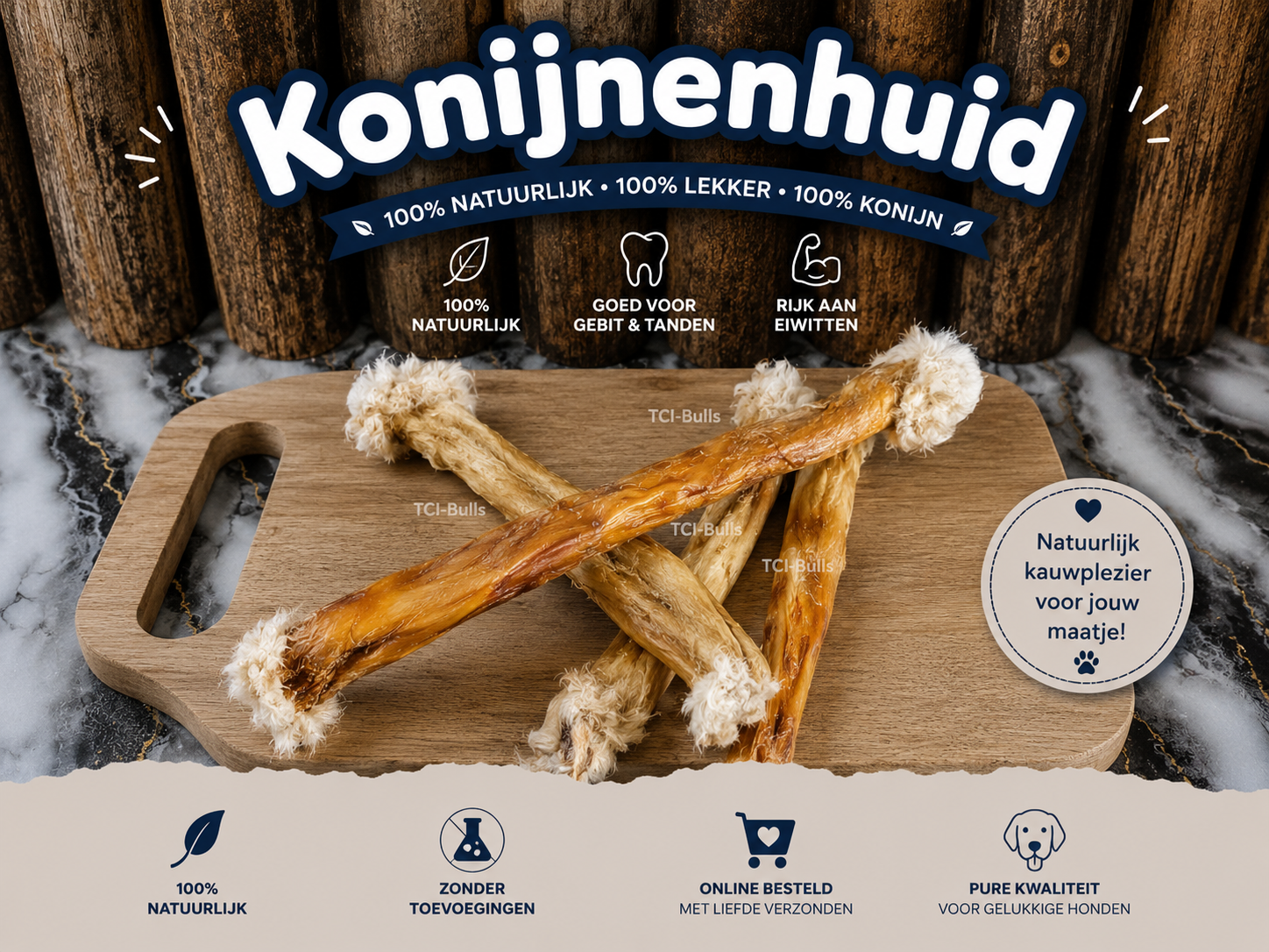 Konijnenhuid met vacht - 30 cm