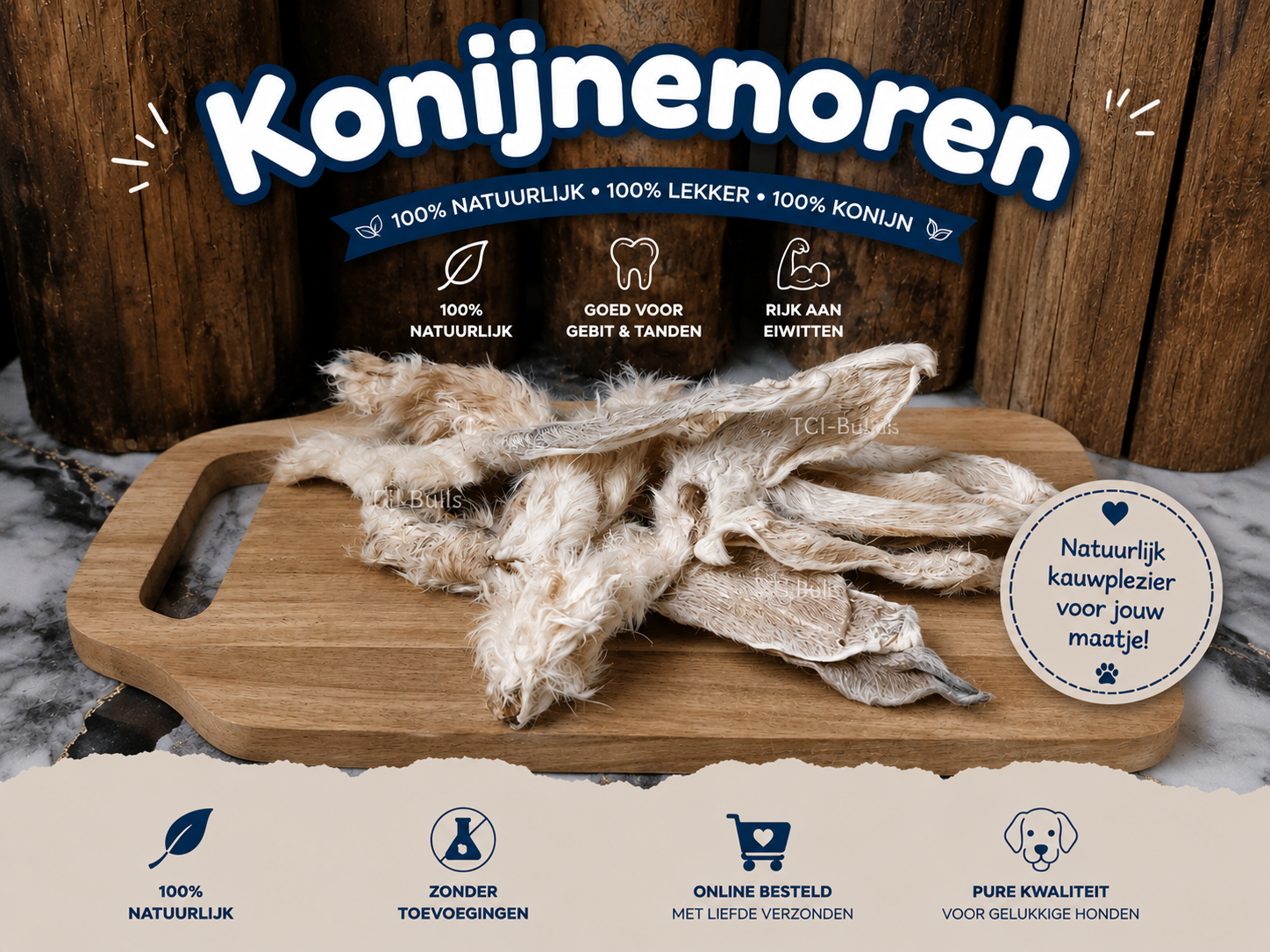 konijnenoren - met vacht -100% natuurlijke hondensnack