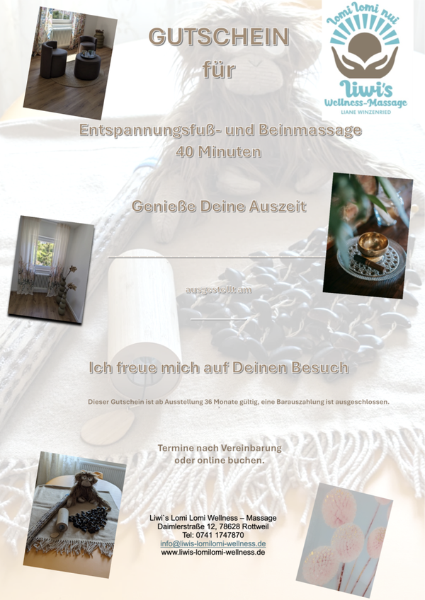 Gutschein - 40 Minuten Entspannungsfuß- und Beinmassage