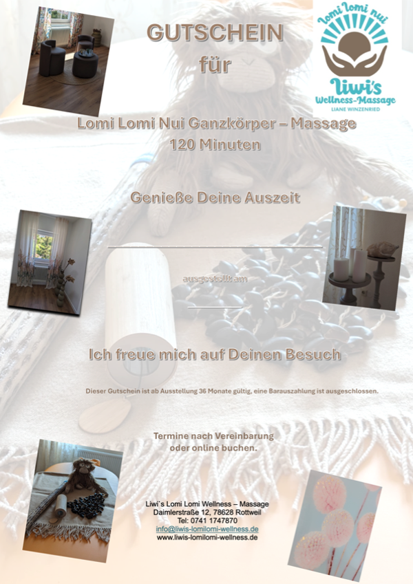Gutschein - Lomi Lomi Nui Ganzkörper Massage 120 Minuten