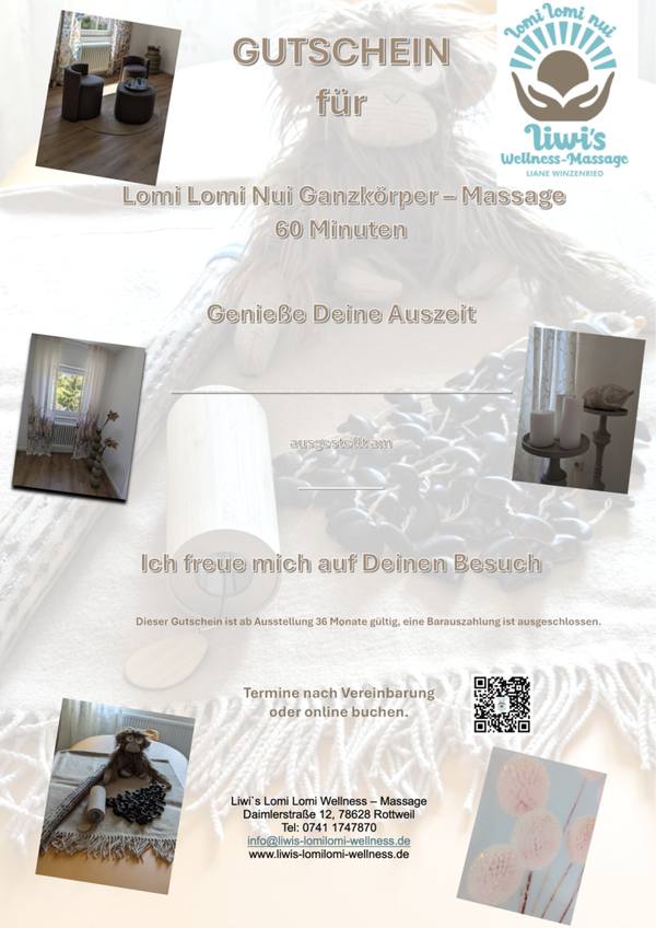 Gutschein - Lomi Lomi Nui Ganzkörper Massage 60 Minuten