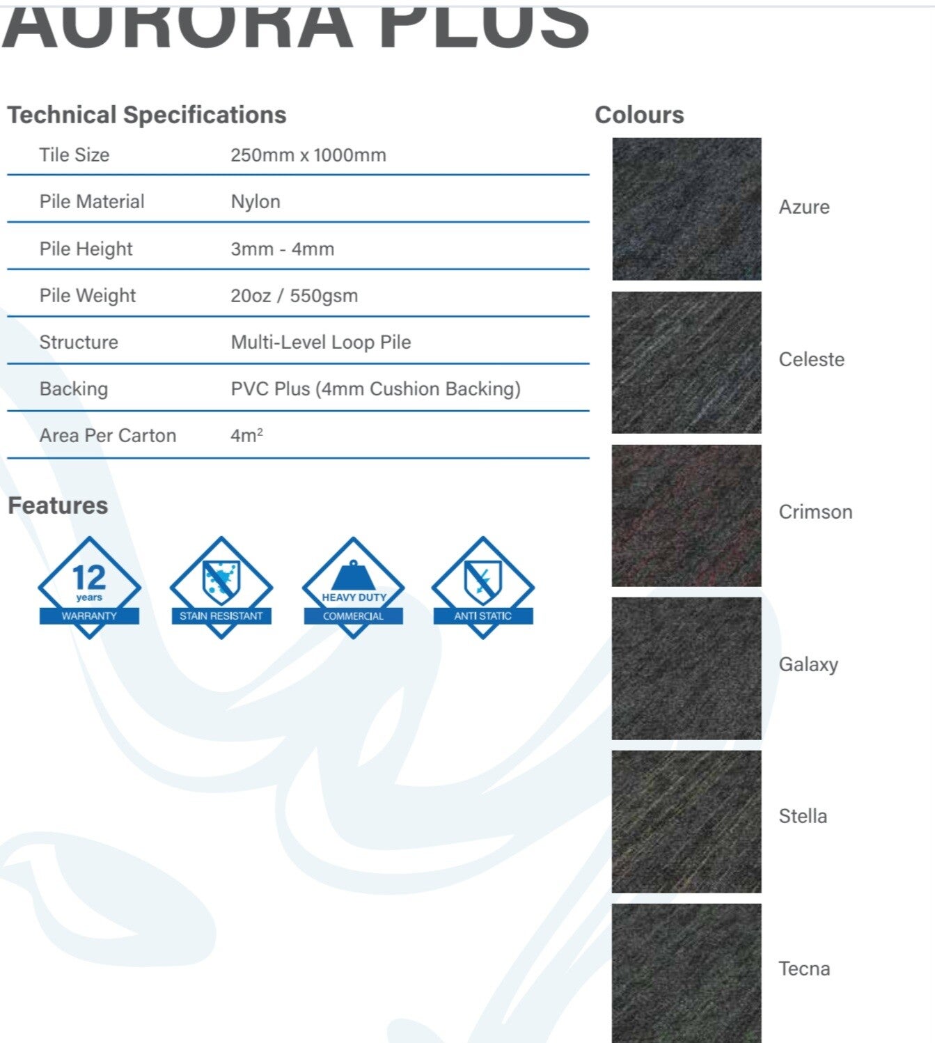 Aurora plus 4mm carpet tile