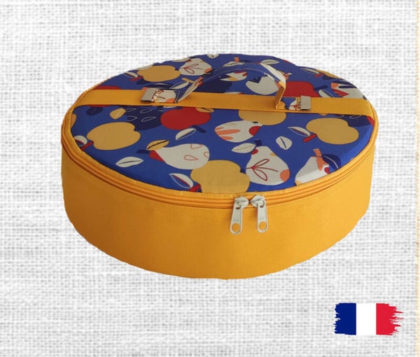 Sac à tarte rond isotherme 33 cm Jaune et motifs fruits multicolore