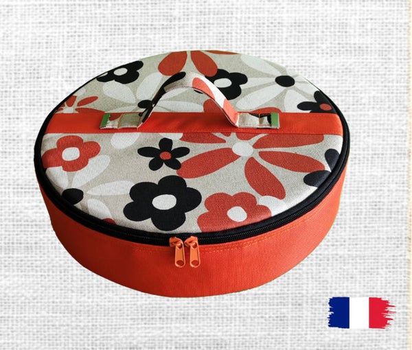Sac à tarte rond isotherme 33 cm Couleur lin fleurs oranges