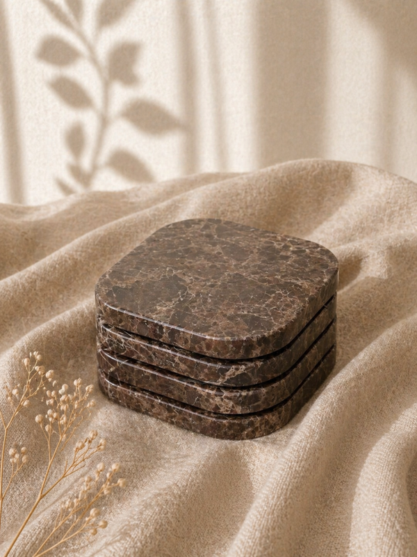 Onderzetter marmer - organisch - bruin set van 4 stuks - 10x10x1cm