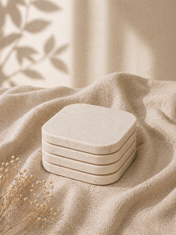 Onderzetter marmer - organisch - beige set van 4 stuks - 10x10x1cm