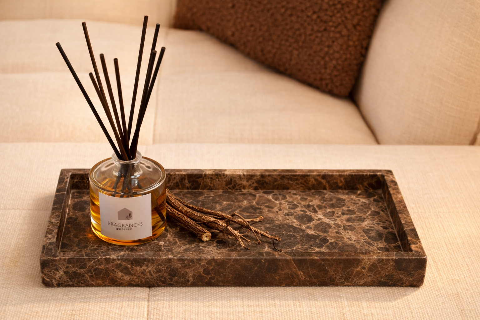 Mooisa marmer dienblad tray 15x30cm bruin