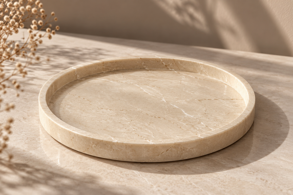 Marmer beige dienblad met opstaande rand