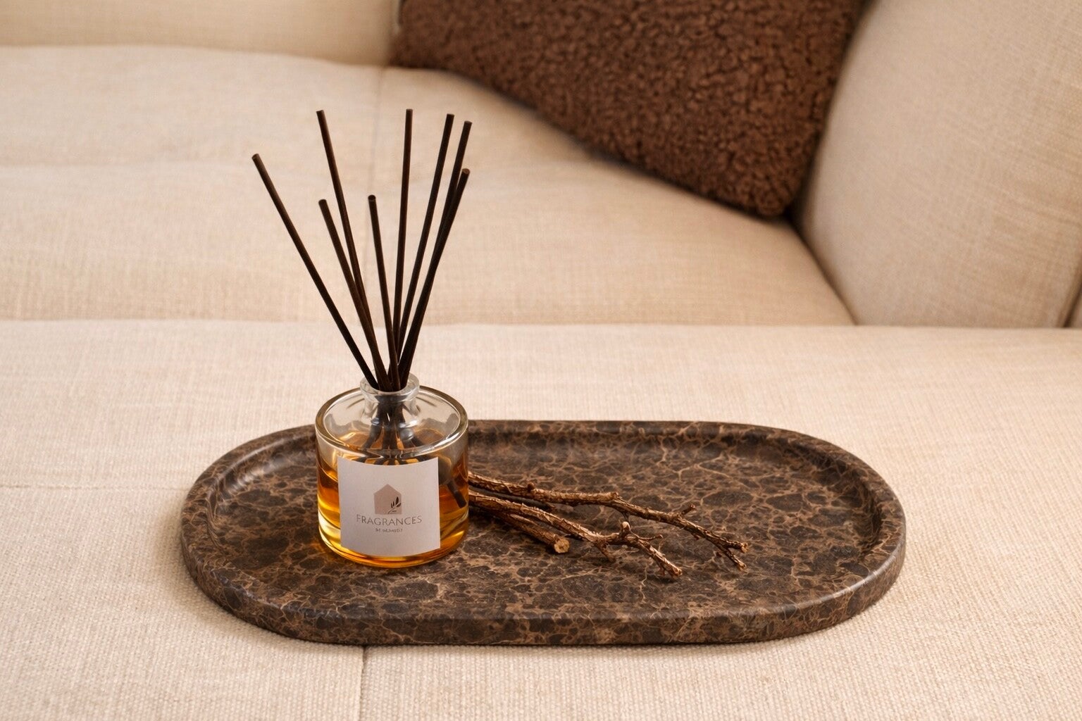 Mooisa marmer tray ovaal 30x15cm bruin