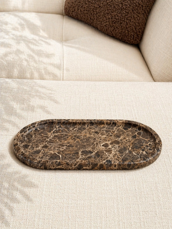 Mooisa marmer tray ovaal 30x15cm bruin