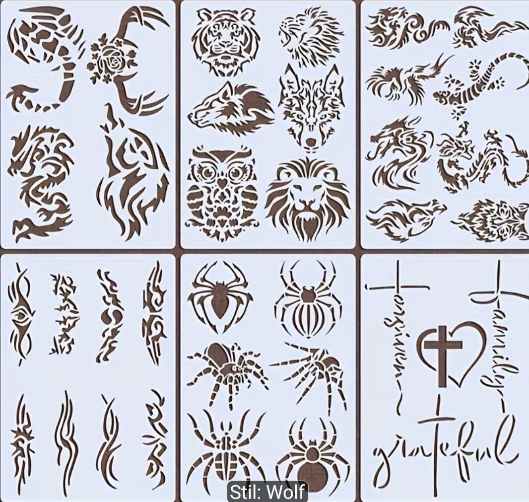 6 Stück Tattoo Schablonen