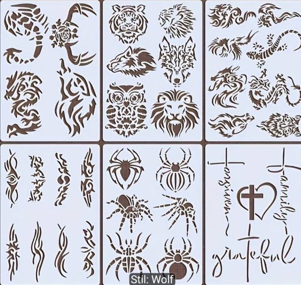6 Stück Tattoo Schablonen