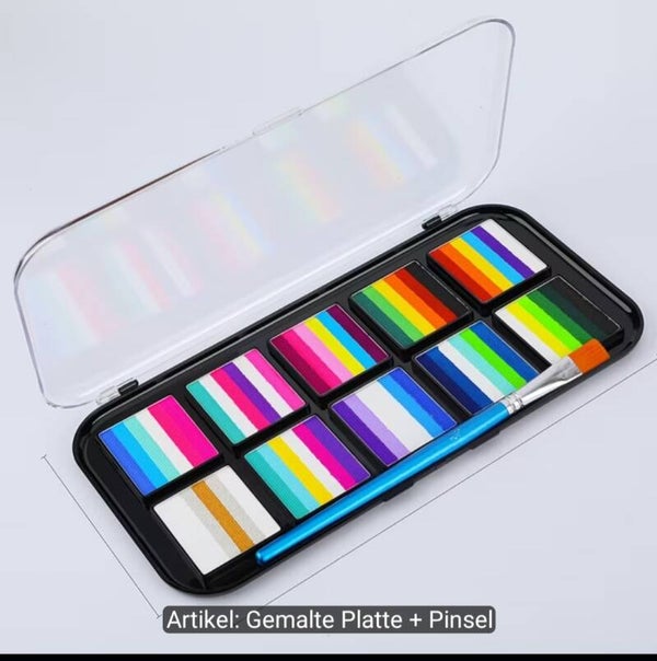 10-Farben Regenbogen Gesichts- & Körperfarbe Set mit Pinsel