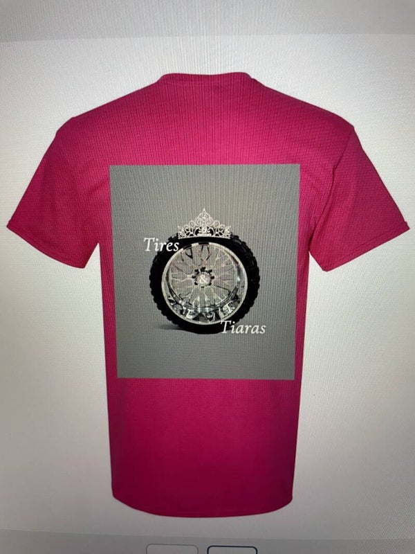 hot pink logo shirt grey background