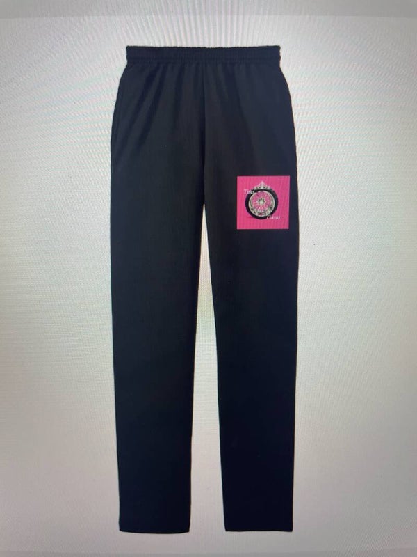 black flared logo sweats