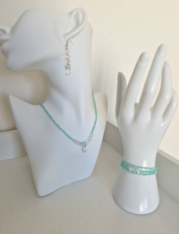 Ensemble perles en verre, rocailles et gouttes crystal Swarovski 11.5mm 6433