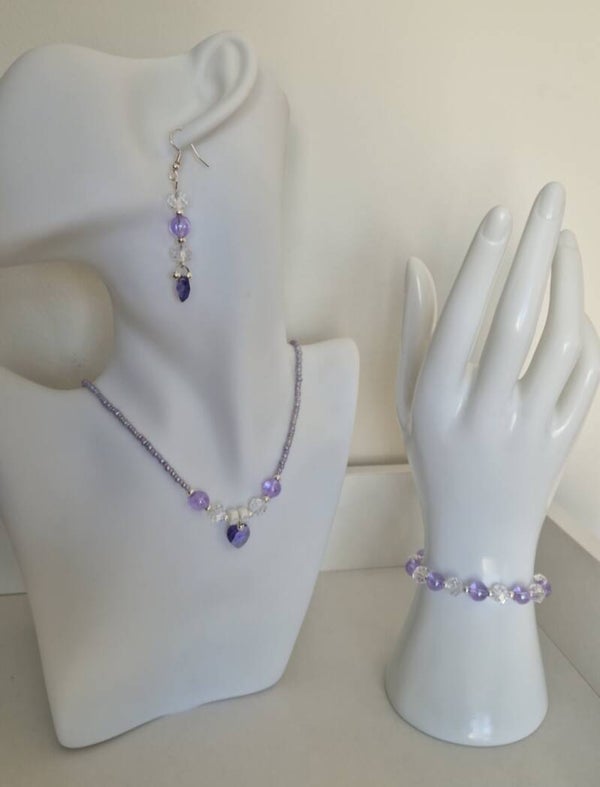 Ensemble perles en verre, rocailles et coeurs 10mm Swarovski 6202