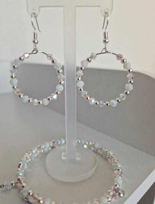 Boucles d'oreilles perles crystal AB 2X Swarovski et verre