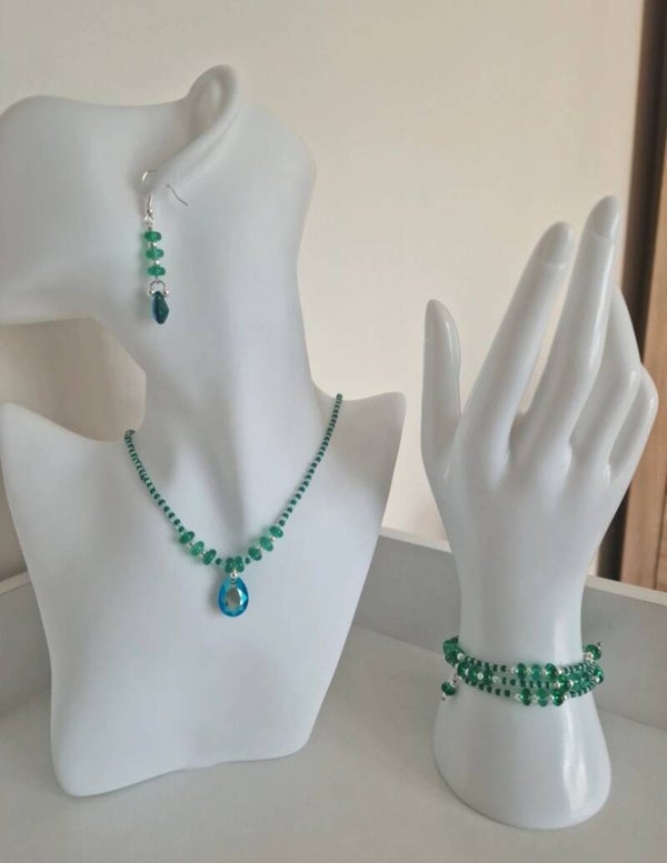 Ensemble perles en verre, rocailles et gouttes emerald shimmer Swarovski 6433