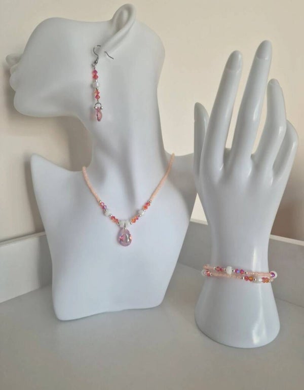 Ensemble perles toupies Swarovski, rocailles et gouttes light rose shimmer Swarovski 6433