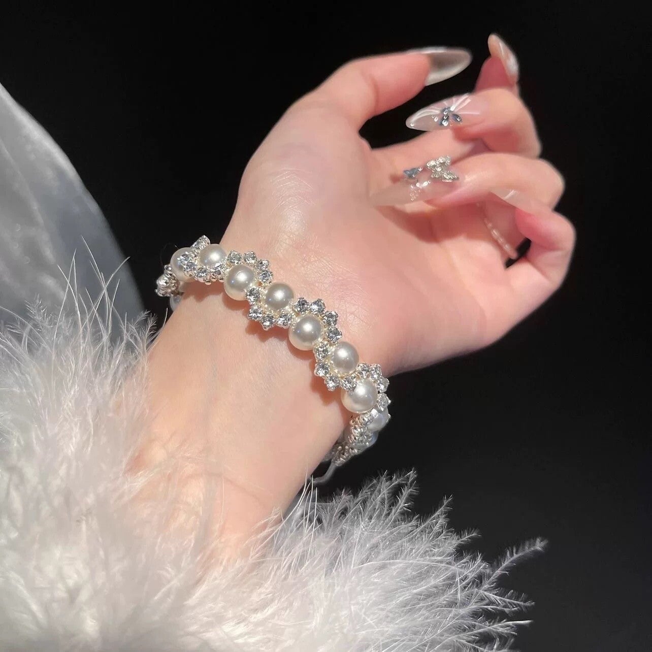Pearl Rhinestone Beaded Bracelet