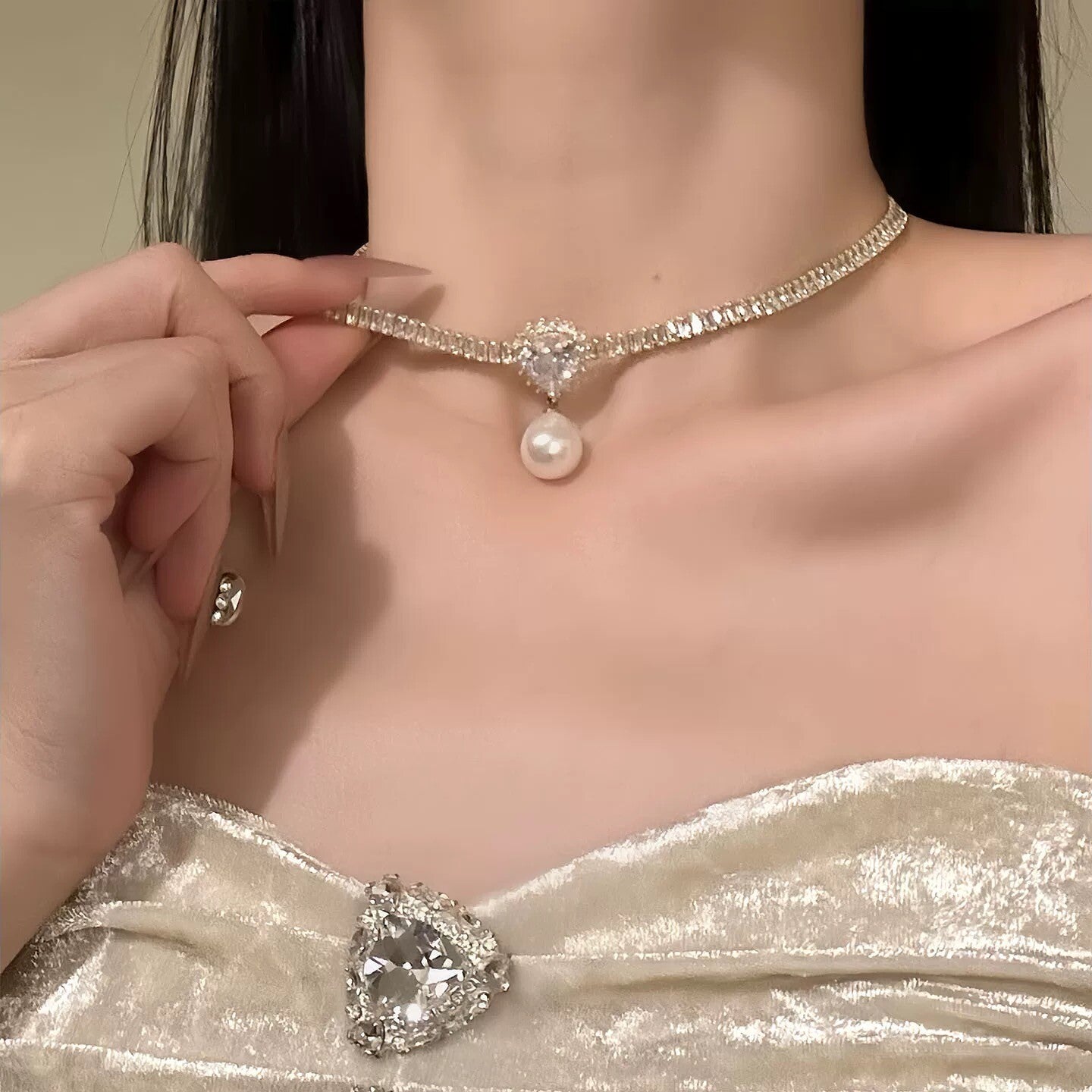 CZ & Pearl Choker Necklace