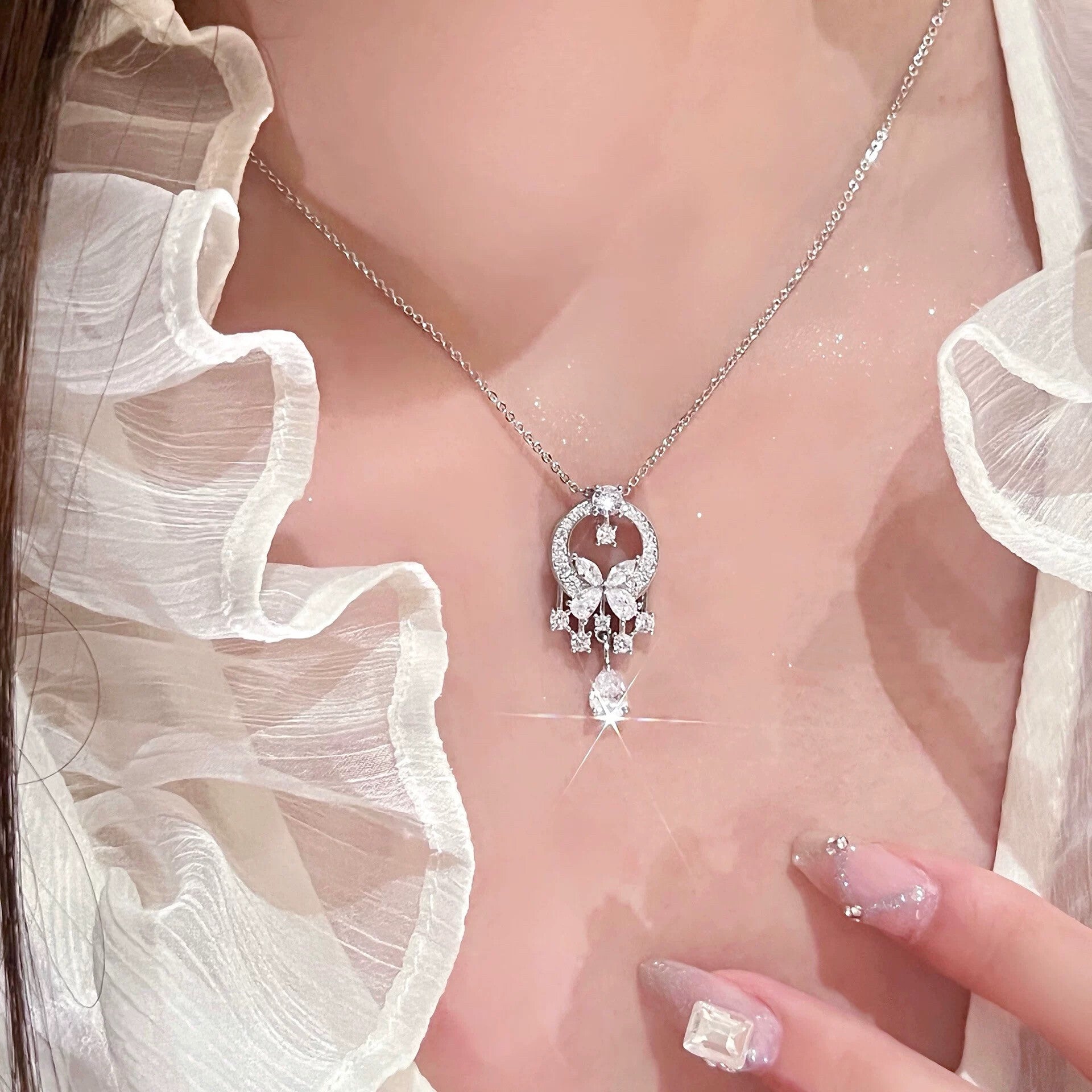Dreamcatcher Butterfly CZ Collarbone Necklace