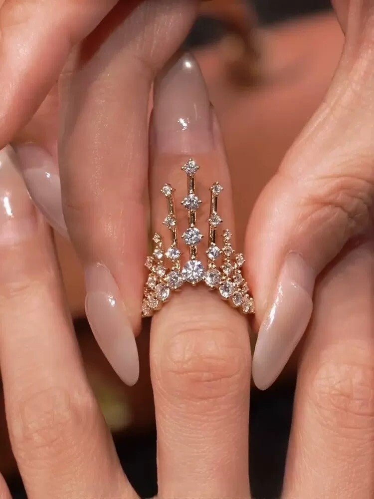Gold V‑Shaped Crown CZ Ring