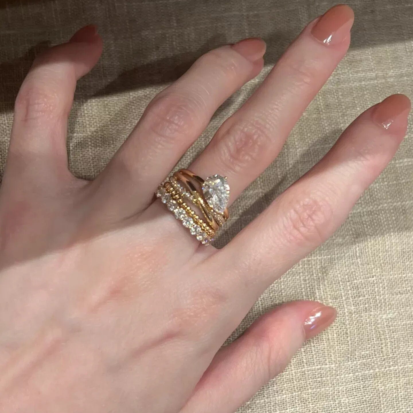 Teardrop CZ Twisted Band Ring Set