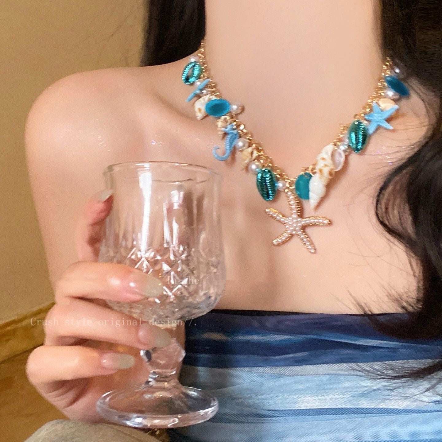 Starfish Seashell Seahorse Ocean Charm Bracelet & Necklace Set